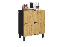 Móvel para sapatos 80x38,5x95 cm - con 4 portas - Prateleiras ajustáveis - Pés de ferro preto - Natural e preto