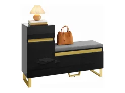 Móvel para sapatos 120x35x85 cm - 1 gaveta e 3 portas - com banco de sapatos acolchoado - Preto