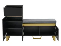 Móvel para sapatos 120x35x85 cm - 1 gaveta e 3 portas - com banco de sapatos acolchoado - Preto