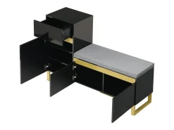 Móvel para sapatos 120x35x85 cm - 1 gaveta e 3 portas - com banco de sapatos acolchoado - Preto