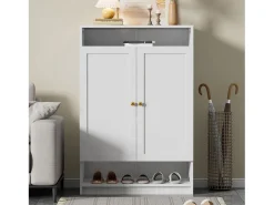 Móvel para sapatos 73x34x109 cm - com 2 portas - com 2 prateleiras abertas - branco