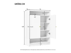 Móvel para sapatos 73x34x109 cm - com 2 portas - com 2 prateleiras abertas - branco