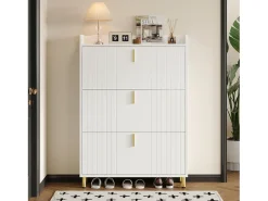 Móvel para sapatos 80x23,5x123,5 cm - com 3 portas basculantes - com 6 compartimentos ajustáveis - branco
