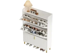 Móvel para sapatos 80x23,5x123,5 cm - com 3 portas basculantes - com 6 compartimentos ajustáveis - branco