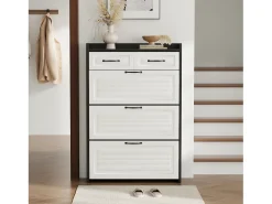 Móvel para sapatos 80x23.5x131 cm - com três grandes portas basculantes - com 2 gavetas - preto + branco