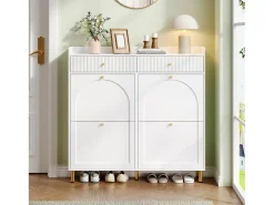 Móvel para sapatos 106.5x25x105.5cm - con 4 portas basculantes e 2 gavetas - branco