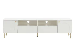 Móvel para TV com 2 portas, 2 gavetas e 2 nichos - Branco e dourado - ALOBARA