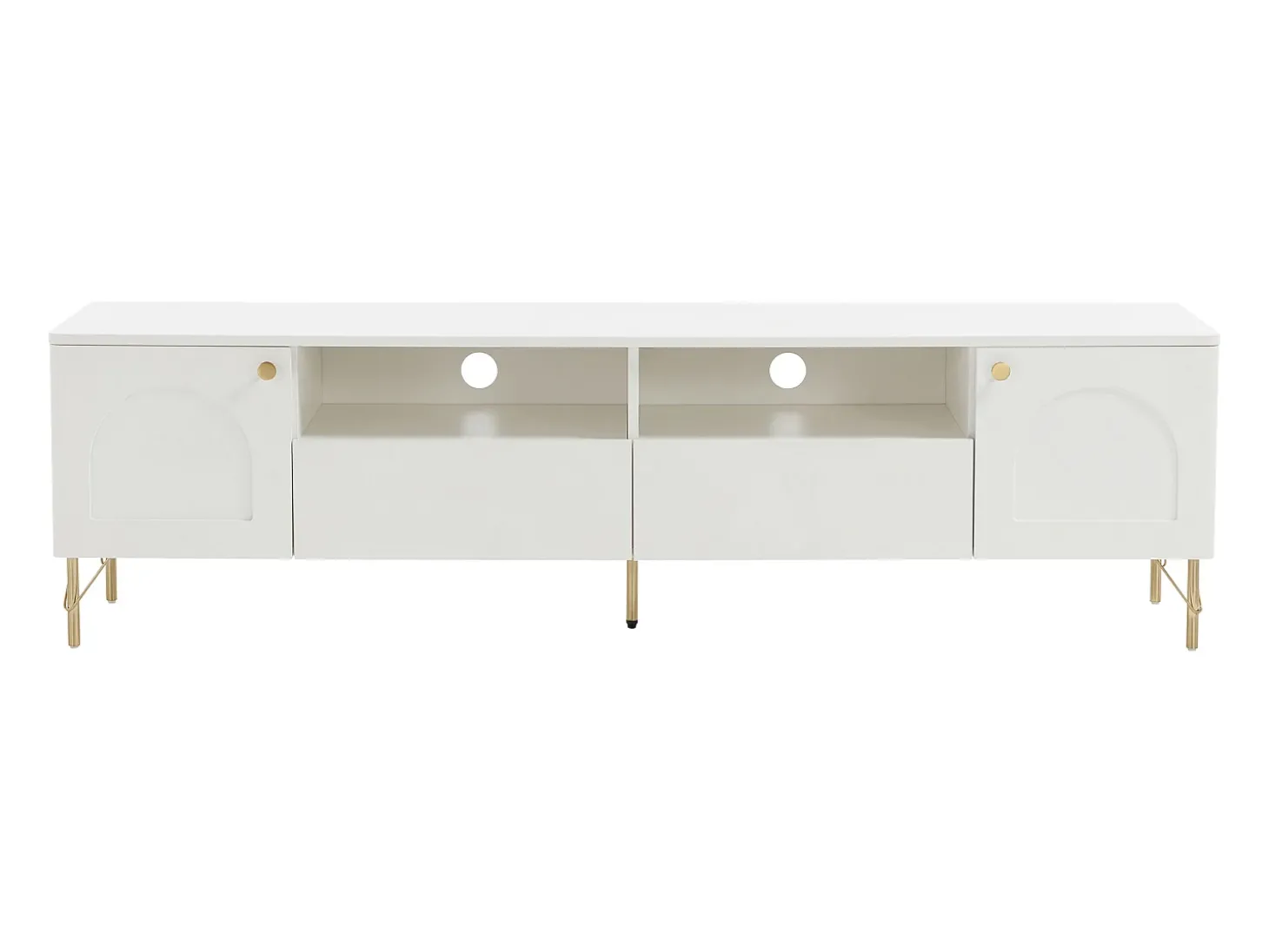 Móvel para TV com 2 portas, 2 gavetas e 2 nichos - Branco e dourado - ALOBARA