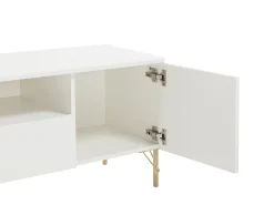 Móvel para TV com 2 portas, 2 gavetas e 2 nichos - Branco e dourado - ALOBARA
