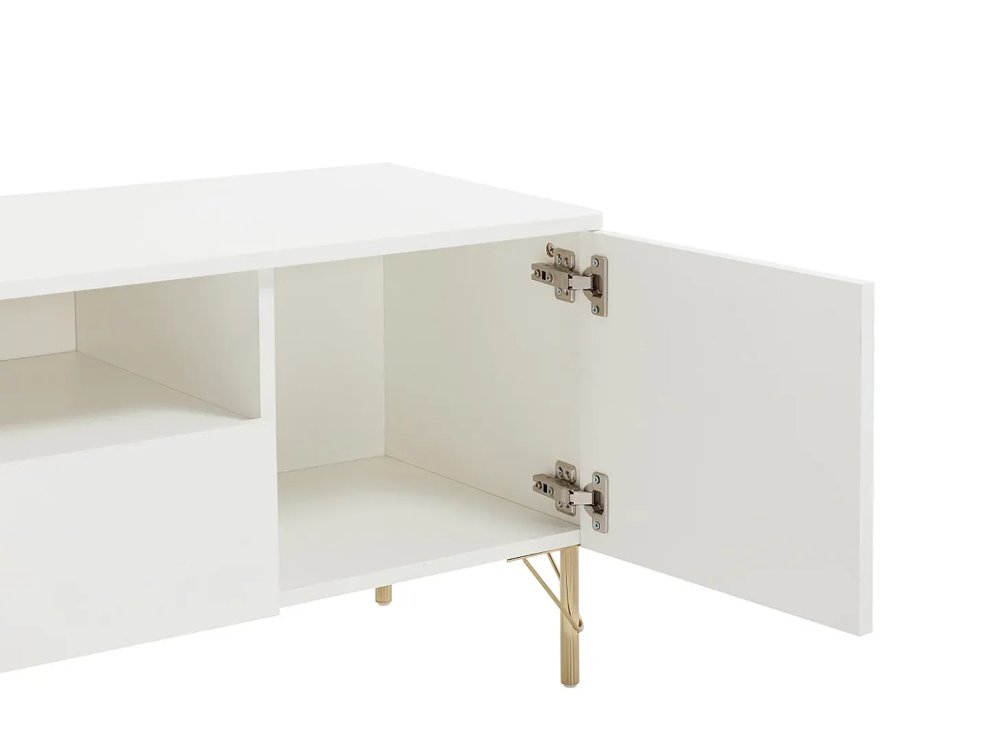 Móvel para TV com 2 portas, 2 gavetas e 2 nichos - Branco e dourado - ALOBARA