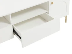 Móvel para TV com 2 portas, 2 gavetas e 2 nichos - Branco e dourado - ALOBARA