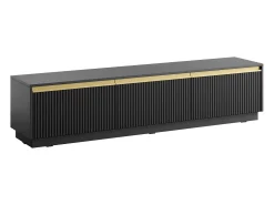 Móvel para TV de parede ou de chão com 3 portas em MDF - Preto e Dourado - POSINIA