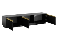 Móvel para TV de parede ou de chão com 3 portas em MDF - Preto e Dourado - POSINIA