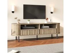 Móvel para TV de sala de estar - 160 x 40 x 48 cm - com 2 gavetas + prateleira - para TVs de 65 polegadas - MDF - cor natural