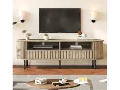 Móvel para TV de sala de estar - 160 x 40 x 48 cm - com 2 gavetas + prateleira - para TVs de 65 polegadas - MDF - cor natural