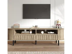 Móvel para TV de sala de estar - 160 x 40 x 48 cm - com 2 gavetas + prateleira - para TVs de 65 polegadas - MDF - cor natural