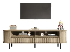 Móvel para TV de sala de estar - 160 x 40 x 48 cm - com 2 gavetas + prateleira - para TVs de 65 polegadas - MDF - cor natural