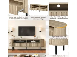 Móvel para TV de sala de estar - 160 x 40 x 48 cm - com 2 gavetas + prateleira - para TVs de 65 polegadas - MDF - cor natural