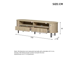 Móvel para TV de sala de estar - 160 x 40 x 48 cm - com 2 gavetas + prateleira - para TVs de 65 polegadas - MDF - cor natural