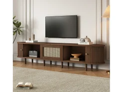 Móvel para TV 180x40x40 cm - design em rattan - pés ajustáveis - com 2 portas - marrom