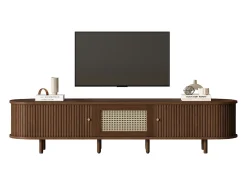 Móvel para TV 180x40x40 cm - design em rattan - pés ajustáveis - com 2 portas - marrom