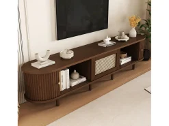 Móvel para TV 180x40x40 cm - design em rattan - pés ajustáveis - com 2 portas - marrom