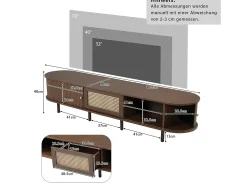 Móvel para TV 180x40x40 cm - design em rattan - pés ajustáveis - com 2 portas - marrom