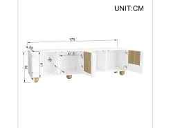 Móvel para TV 175x38x50cm - 4 portas - aspecto madeira vintage - Pés de madeira - MDF + painéis de partículas - Branco e natural