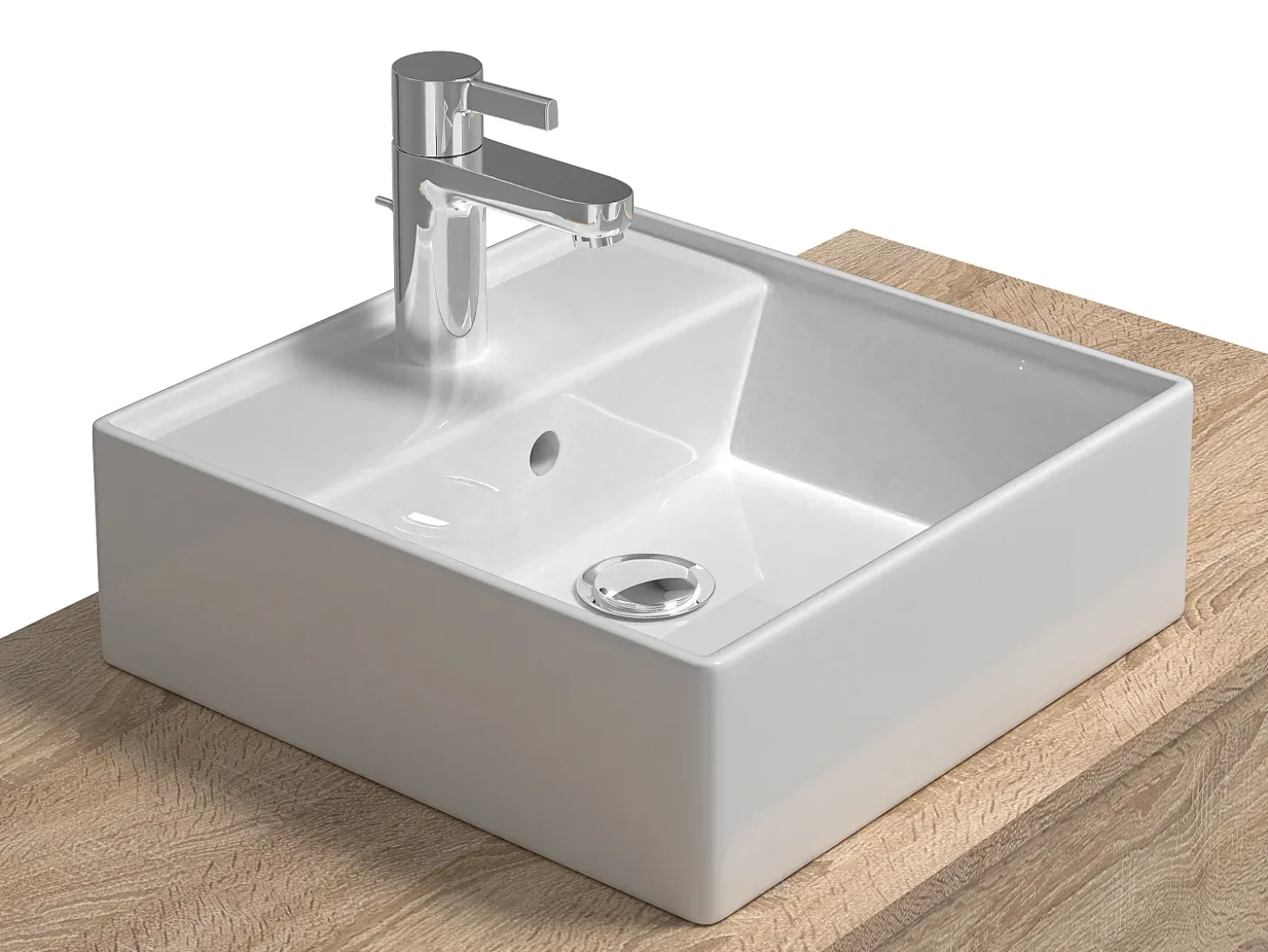 Móvel suspenso casa de banho, lavatório individual, branco e natural claro 2 gavetas TEANA