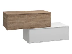 Móvel suspenso casa de banho, lavatório individual, branco e natural claro 2 gavetas TEANA