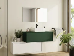 Móvel suspenso casa de banho, lavatório individual, verde e branco, 2 gavetas, 94 cm TEANA