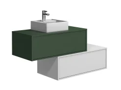 Móvel suspenso casa de banho, lavatório individual, verde e branco, 2 gavetas, 94 cm TEANA