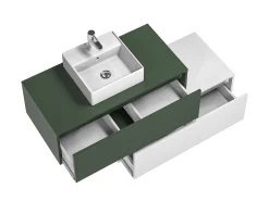 Móvel suspenso casa de banho, lavatório individual, verde e branco, 2 gavetas, 94 cm TEANA