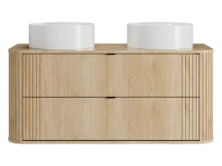Móvel suspenso com duplo lavatório redondo de pousar, Natural claro, 120 cm, FILOR