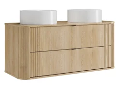 Móvel suspenso com duplo lavatório redondo de pousar, Natural claro, 120 cm, FILOR