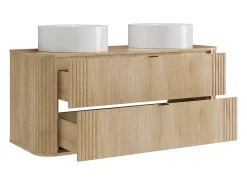 Móvel suspenso com duplo lavatório redondo de pousar, Natural claro, 120 cm, FILOR