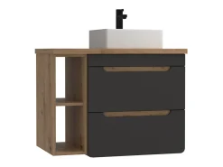 Móvel suspenso com lavatório simples - Cinza antracite e madeira - Casa de banho - 80 cm - ARUBA