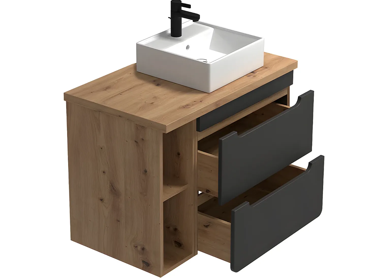 Móvel suspenso com lavatório simples - Cinza antracite e madeira - Casa de banho - 80 cm - ARUBA