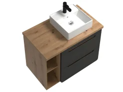 Móvel suspenso com lavatório simples - Cinza antracite e madeira - Casa de banho - 80 cm - ARUBA