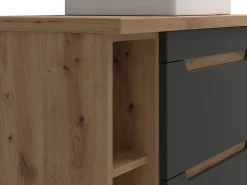 Móvel suspenso com lavatório simples - Cinza antracite e madeira - Casa de banho - 80 cm - ARUBA