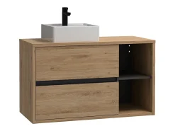 Móvel suspenso com lavatório quadrado simples - Carvalho - Casa de banho - 100 cm - PURNAL