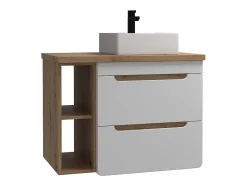 Móvel suspenso com lavatório simples - Cor madeira e branco - Casa de banho - 80 cm - ARUBA