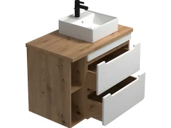 Móvel suspenso com lavatório simples - Cor madeira e branco - Casa de banho - 80 cm - ARUBA