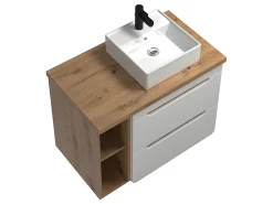 Móvel suspenso com lavatório simples - Cor madeira e branco - Casa de banho - 80 cm - ARUBA