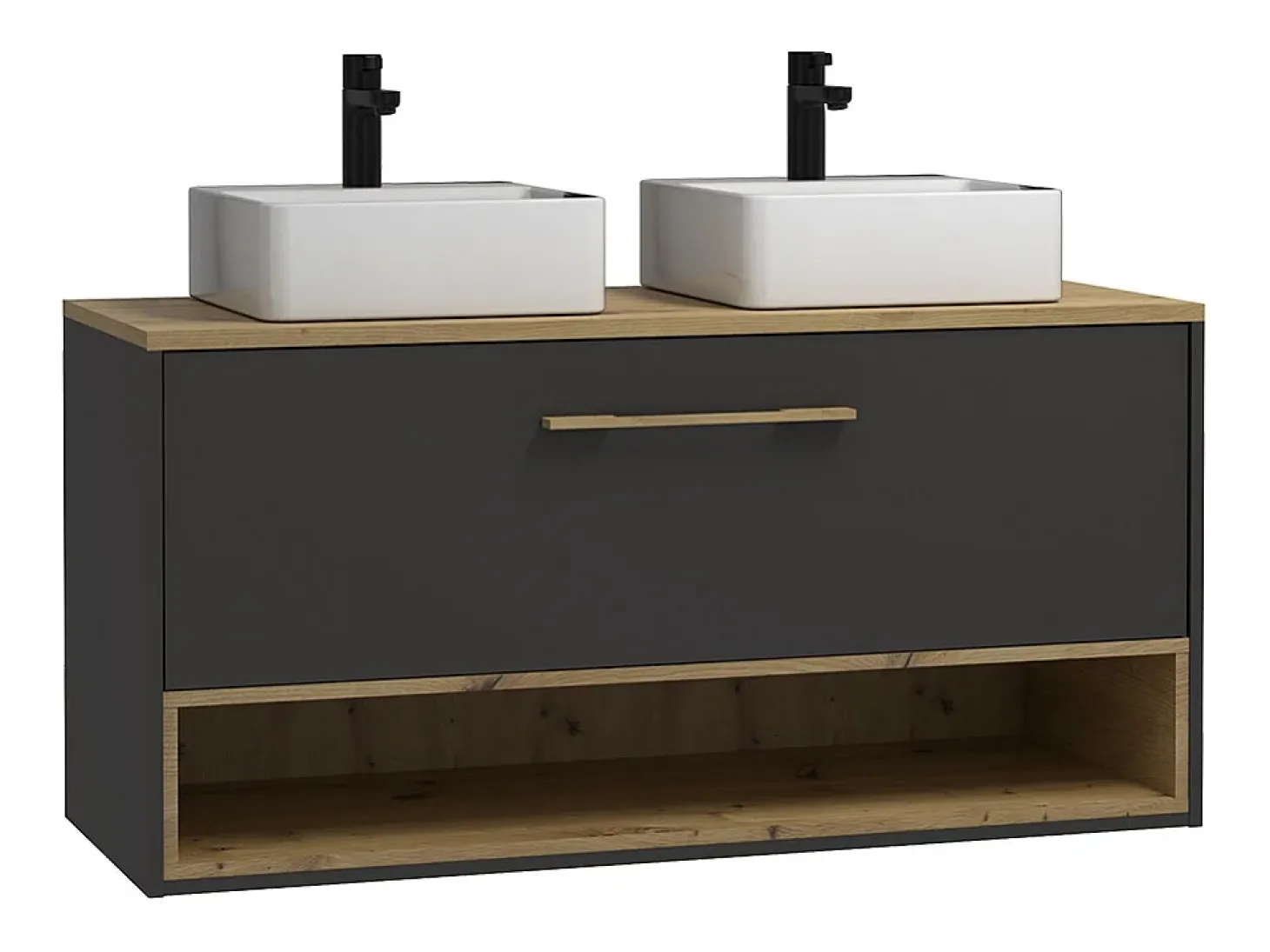 Móvel suspenso com lavatório duplo - Cinza antracite - Casa de banho - 60 cm - YANGRA
