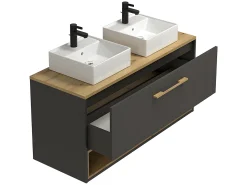 Móvel suspenso com lavatório duplo - Cinza antracite - Casa de banho - 60 cm - YANGRA