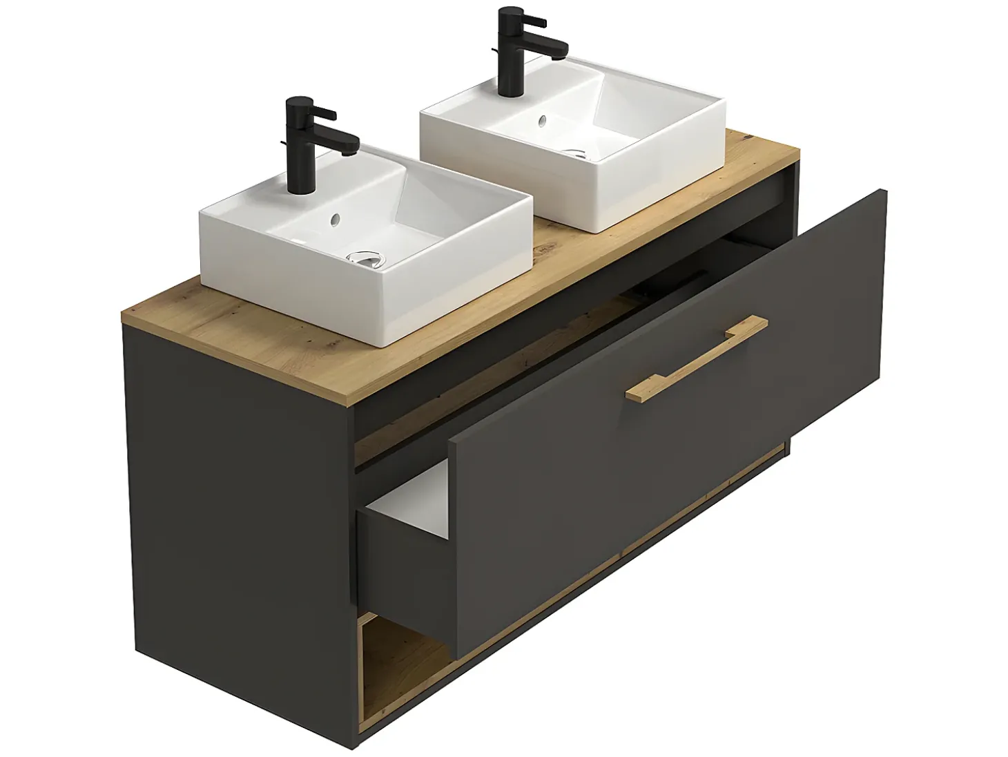Móvel suspenso com lavatório duplo - Cinza antracite - Casa de banho - 60 cm - YANGRA