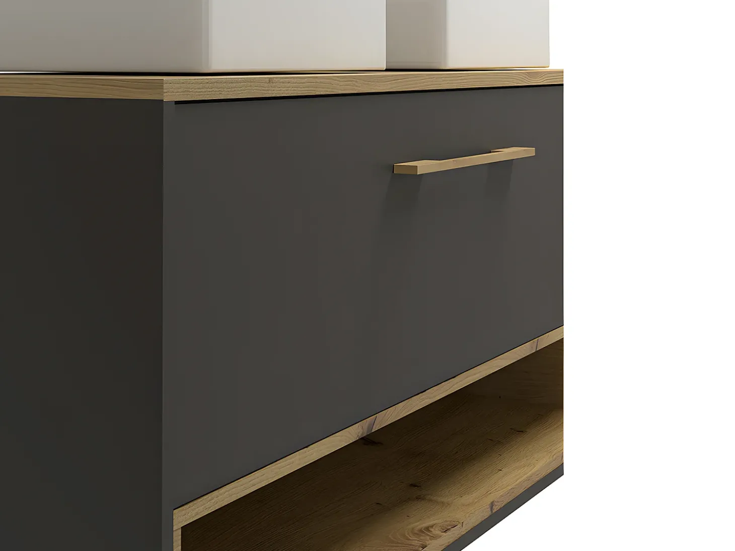 Móvel suspenso com lavatório duplo - Cinza antracite - Casa de banho - 60 cm - YANGRA
