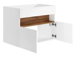 Móvel suspenso com LEDs para lavatório, branco e natural escuro, L80 cm, POZEGA