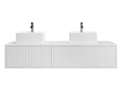 Móvel suspenso de casa de banho estriado com lavatório duplo branco fosco 150 cm ARNEGA